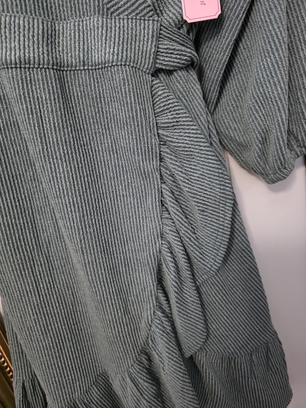 Simply Southern Dusty Sage Ribbed Wrap Midi Dress with Tie - Picture 5 of 8